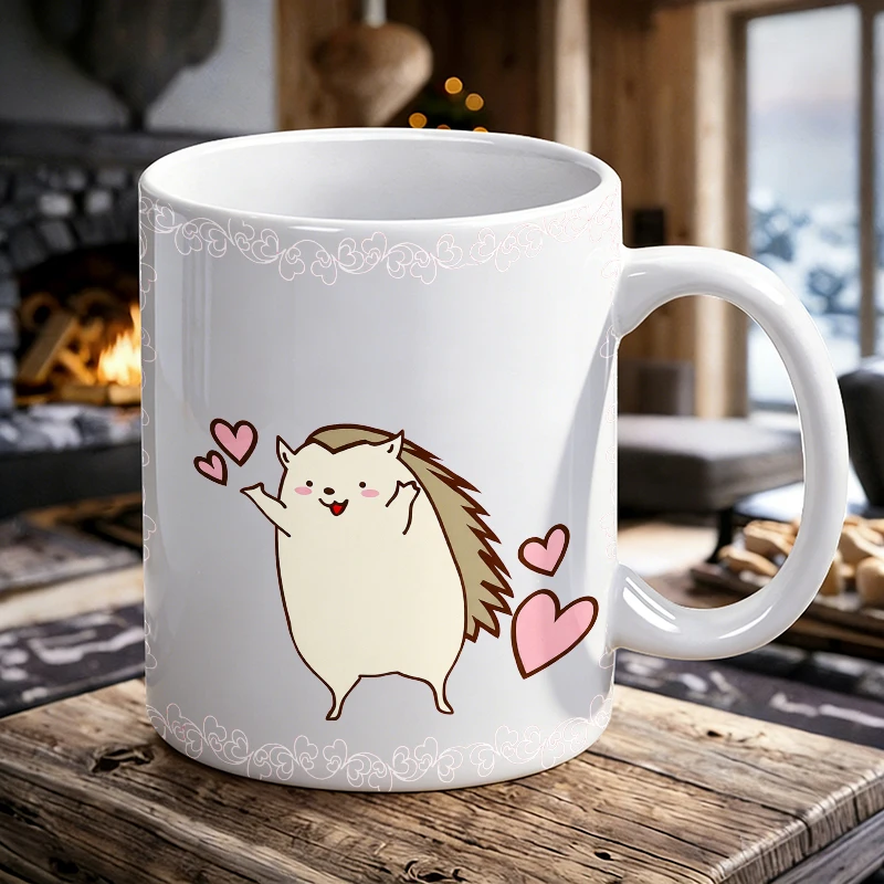 Smiling Heart Hedgehog Ceramic Mug, Coffee Cup, Milk Cup, Office Tea Cup, Drinking Cup, Fade-Resistant, Gift for Friends