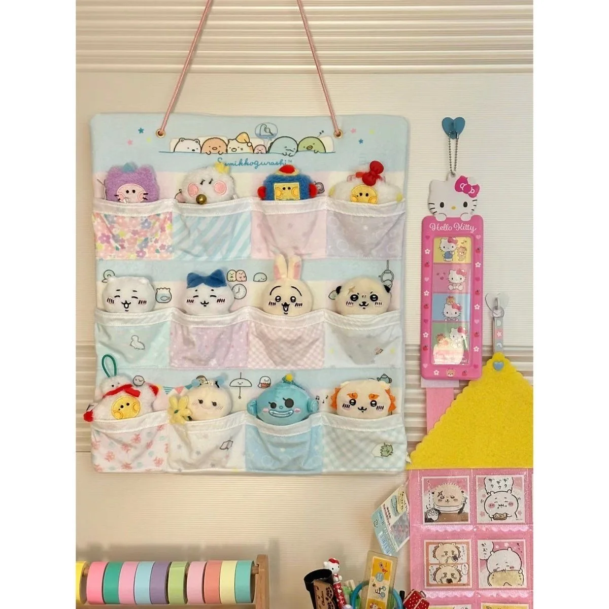 Kawaii Sumikkogurashi borsa portaoggetti da appendere a parete Cartoon Shirakuma borsa da appendere per porta 12 griglie articoli vari borsa