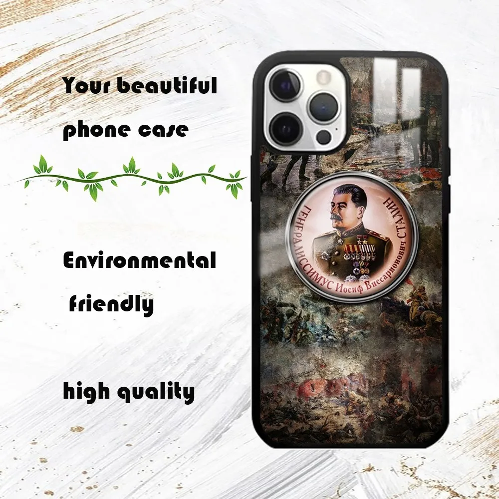 Russian Commander Stalin Phone Case For iPhone 16 15 14 13 12 11 Pro Max Plus Mini PC Fashion mirror phone case