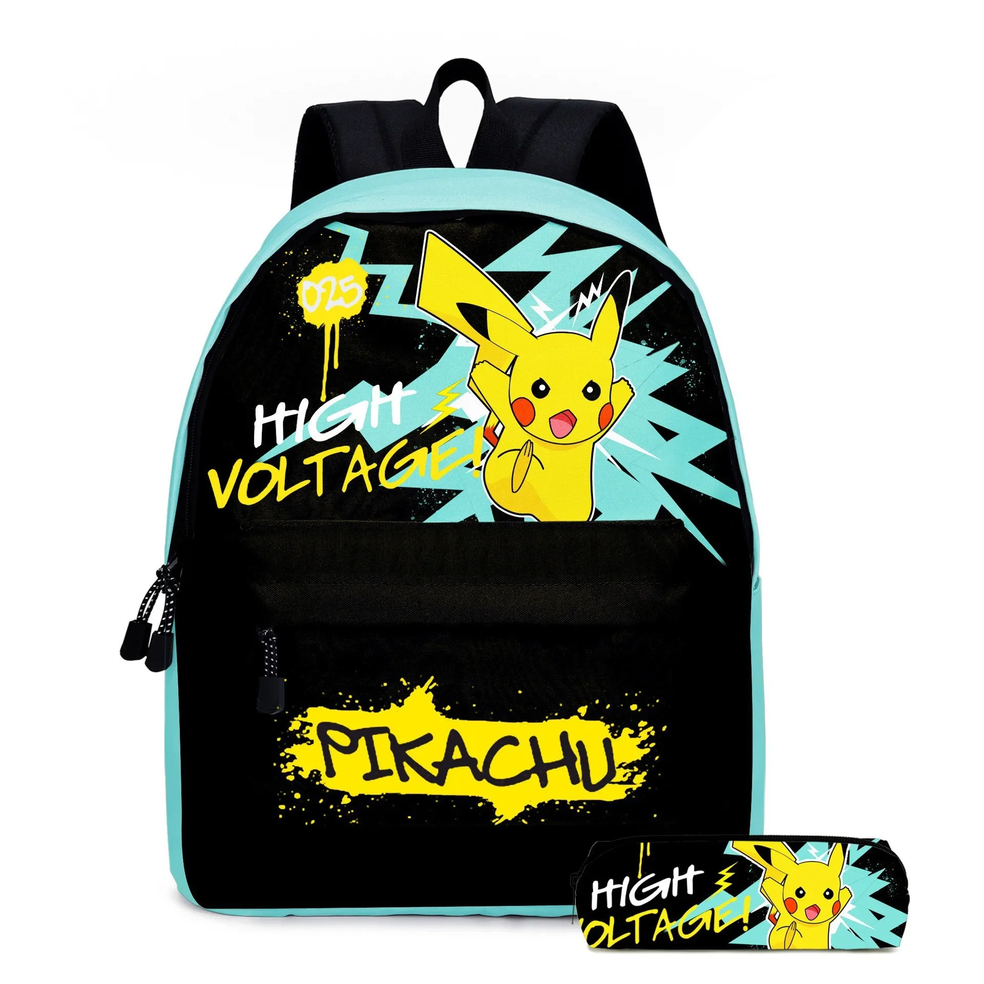 HOT 2PC Pikachu Cartoon Backpack Pokemon Student School Bag Pencil Bag Mochila Elf Pokémon Lunch Bag Cartoon School Bag Mochila