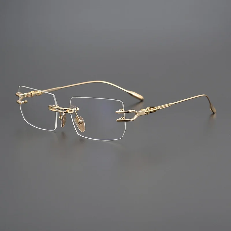 Luxury Ultralight Titanium Rimless Cut Edge Eyeglasses Frame  Men Rectangular Square Prescription Optical Glasses Business Style