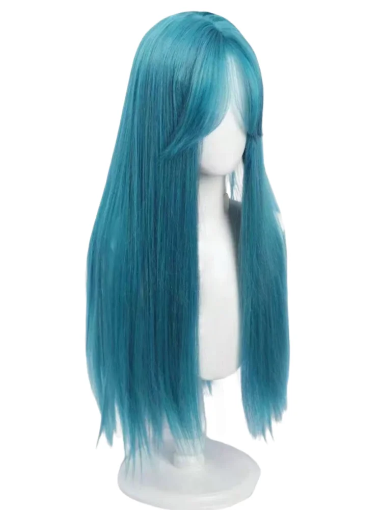 Women's Blue Long Straight Synthetic Wig with Bangs