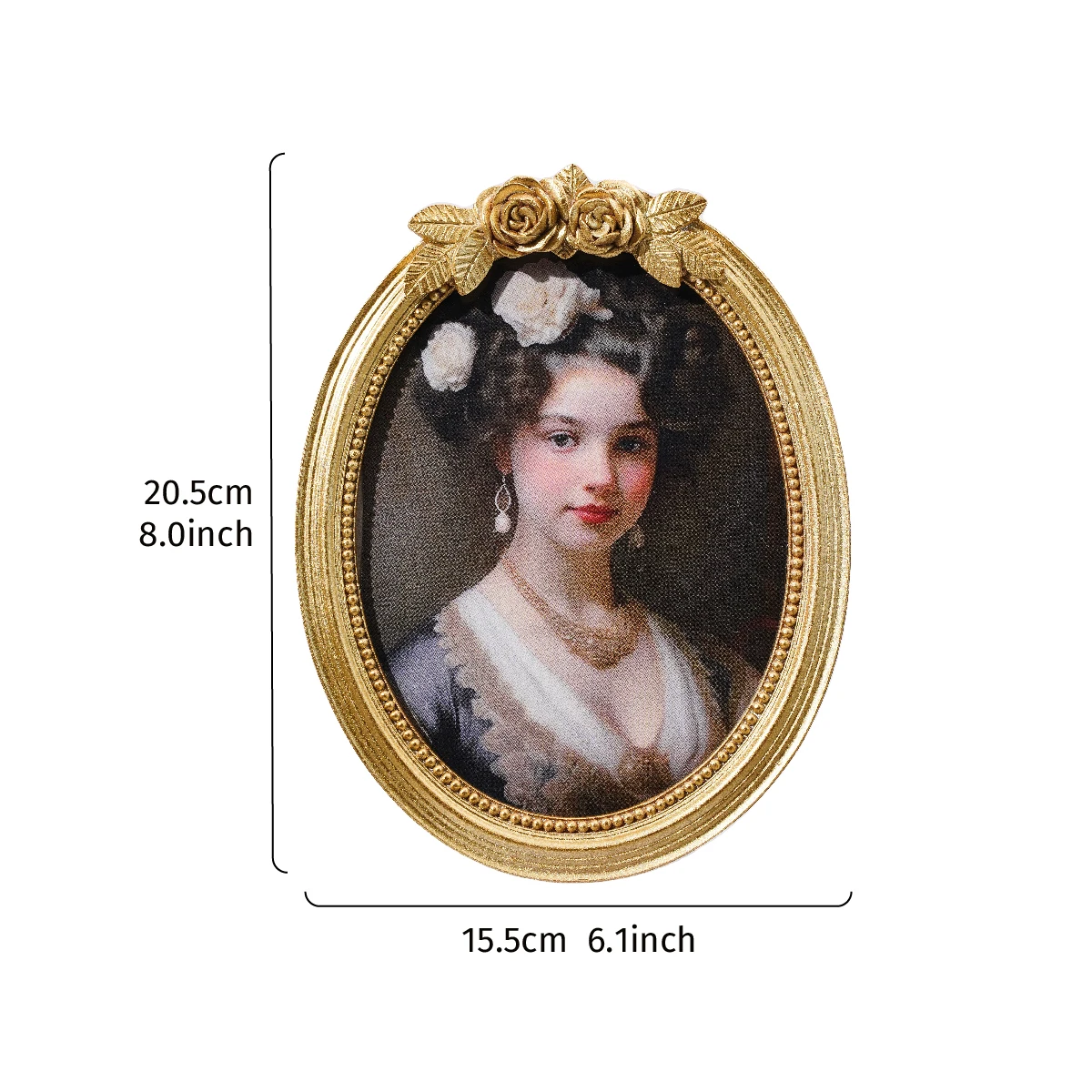 Golden Three-Dimensional Rose Oval-Shaped Decorative Photo Frame
