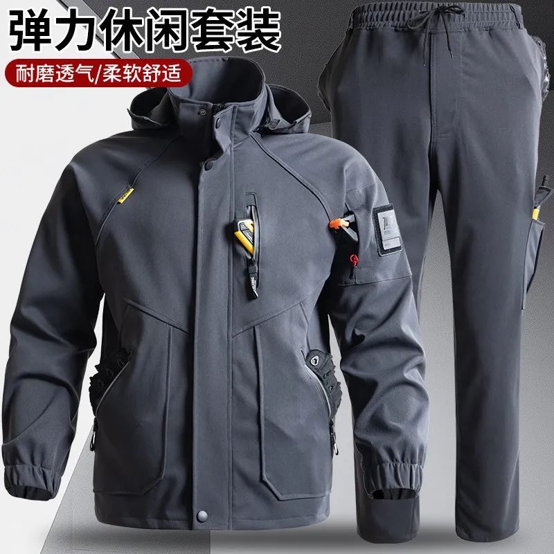 Unisex Stretch Workwear Set Breathable Durable Utility Jacket and Pants for Spring Fall Outdoor Tasks and Mechanic Workshops