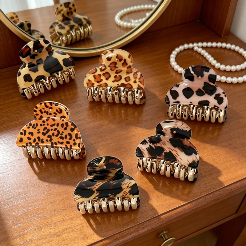 3pcs Leopard Print Hair Claw Clips Women Acrylic Strong Grip for Daily Party Ponytail Fashion Hair Accessories for Women
