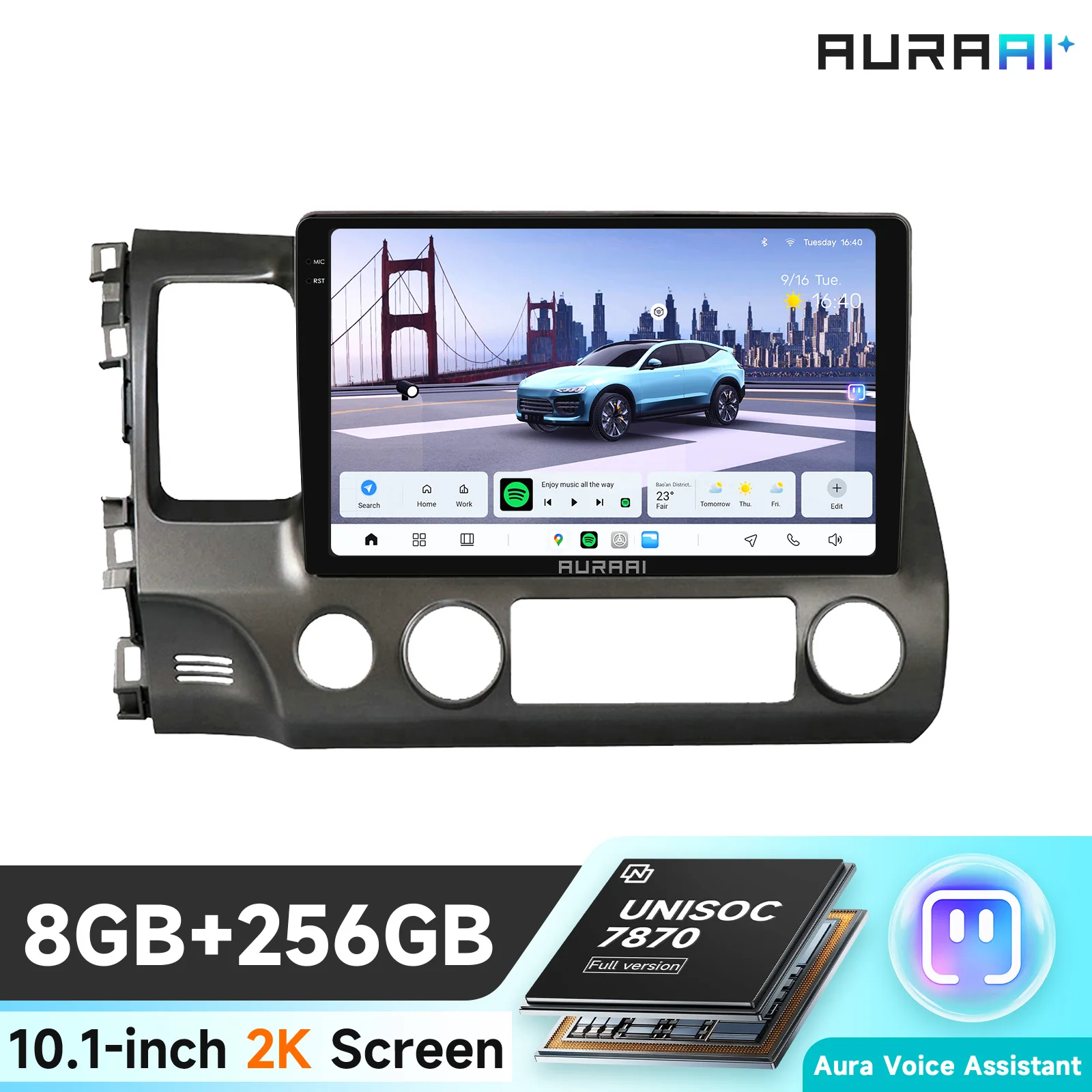 Écran intelligent Android AURAAI X100 pour Honda Civic 2006 - 2011 UNIS7870 GPS DSP BT 4G Auto CarPlay SWC Commande vocale AI
