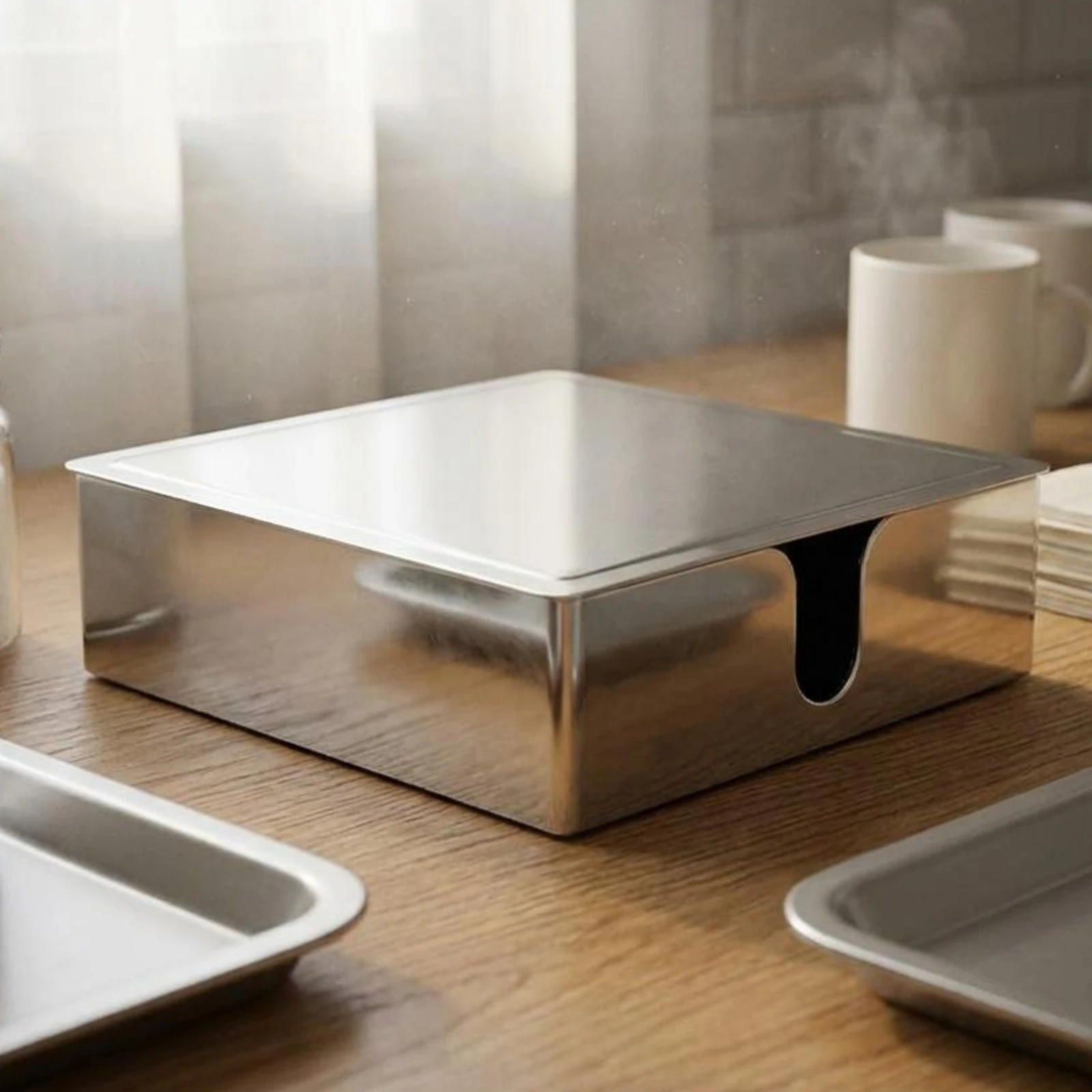 Stainless Steel Tissue Box Long-Lasting Square Tissue Box Stainless Steel Napkin Holder Modern Tableware Storage Decorative
