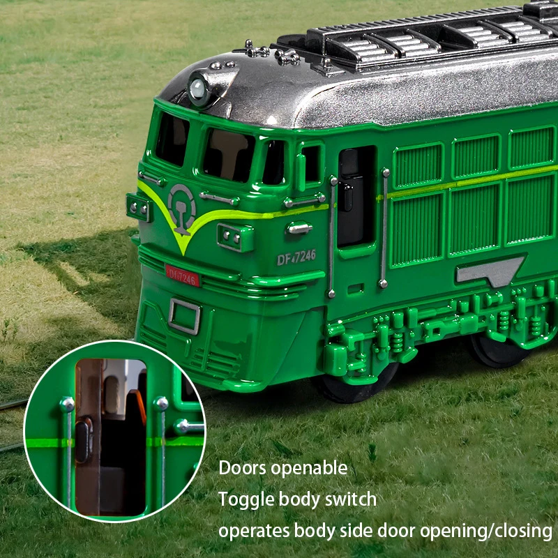 Treno verde retrò Giocattolo per bambini Simulazione Treno Inerzia Guida con luci sonore Treno Giocattolo Modello Ragazzo Gioco Auto Può aprire la porta