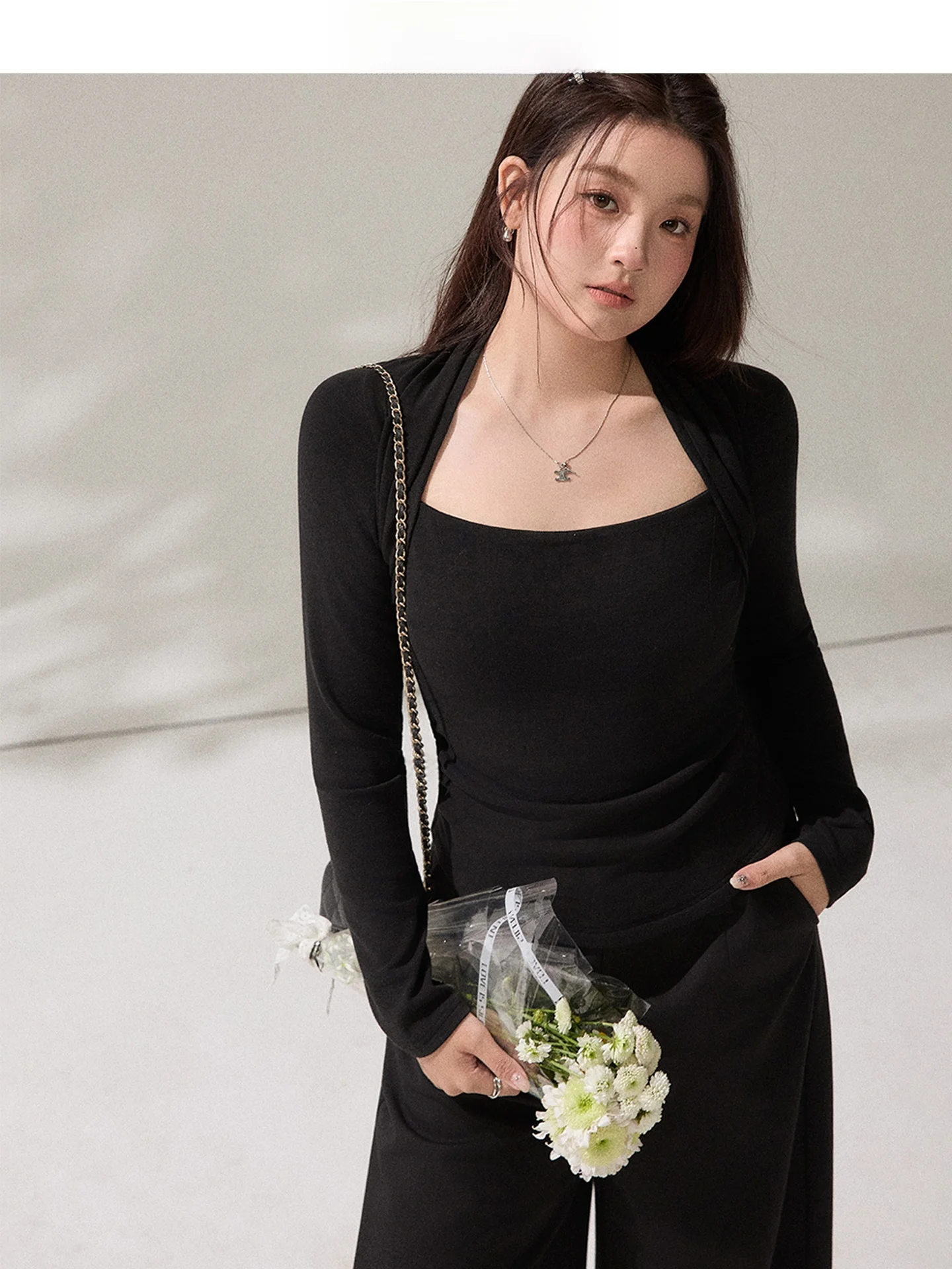 

Облегающий женский повседневный топ Asourda с длинным рукавом и квадратным вырезом, базовая модель для ношения под одеждой