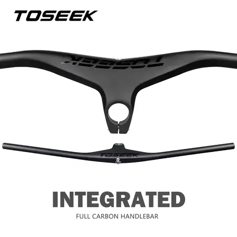 TOSEEK MTB 자전거 핸들바 및 스템 -17도 탄소 섬유 통합 핸들바 산악 자전거 부품 28.6mm 매트 블랙