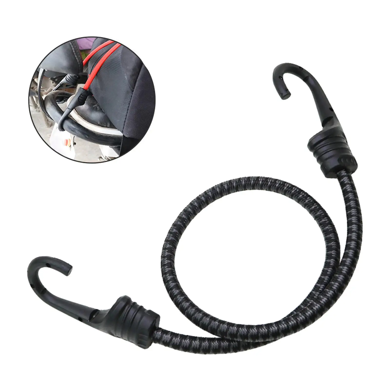 2xBicycle Bungee Cord with Hooks Elastic Band Strap for Cycling Biking Outdoor Black Gray 60cm