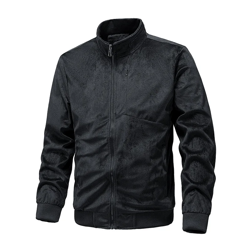 Men's Autumn Thin Suede Solid Color Zipper Jacket Casual Retro Long-Sleeved Cardigan Coat