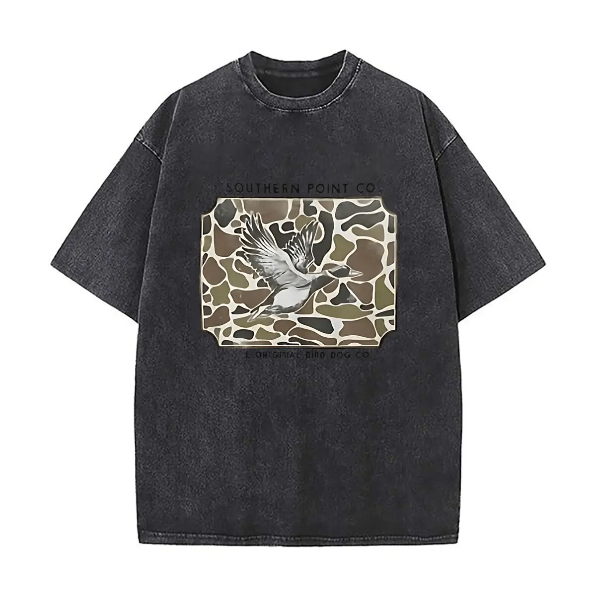 Flying Duck Camo Metal Belt Buckle Vintage Distressed Loose Streetwear Tops for Campus Days