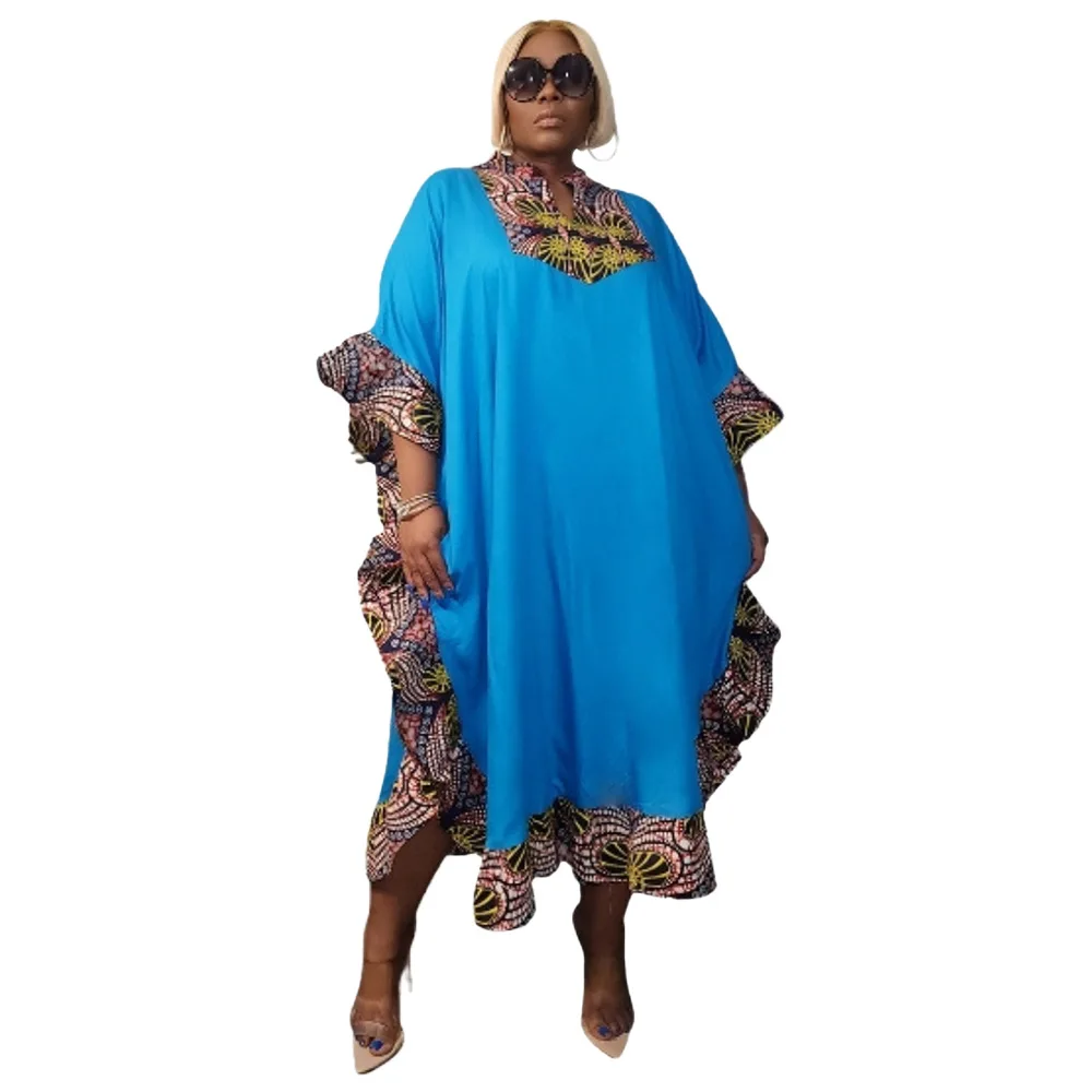 Wsfec L-4XL Kleider für Frauen Kleidung plus Größe afrikanischen Sommer Kurzarm Rüschen lose unregelmäßige lässige Midi-Kleid Großhandel