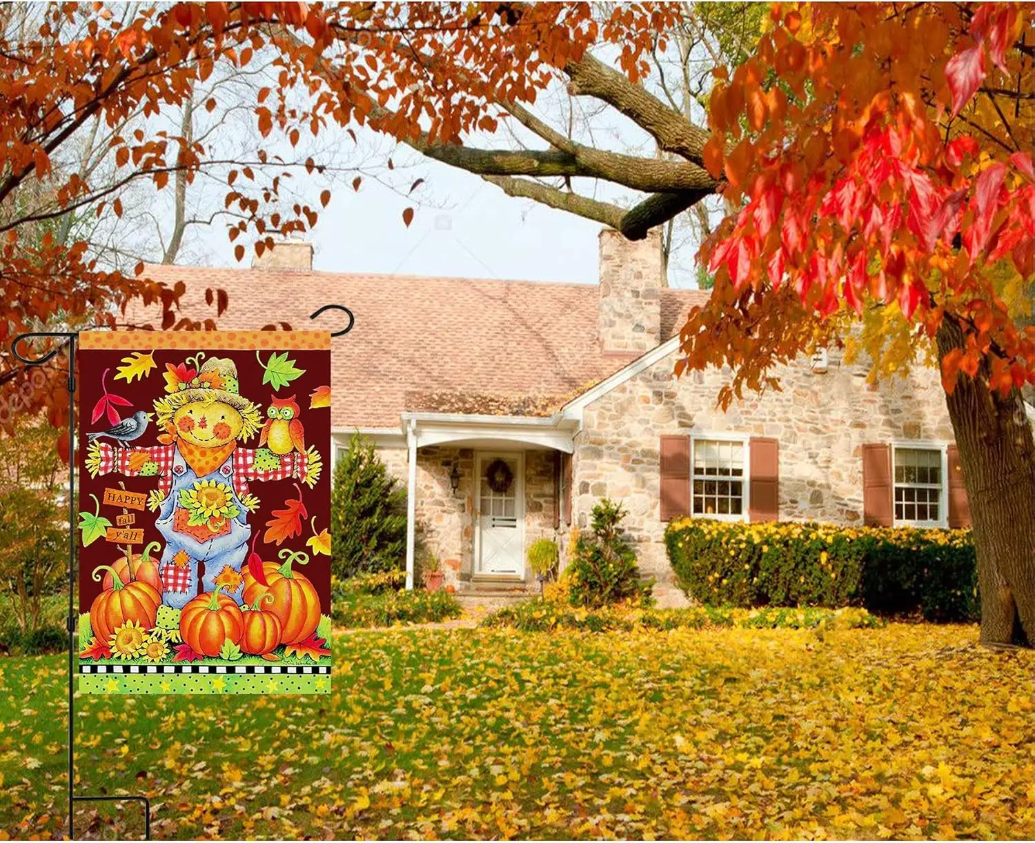 Happy Fall Garden Flags,Double Sided Autumn Flag Scarecrow Harvest Pumpkin Yard Decorations Fall House Flags 12 x 18 Inch Small