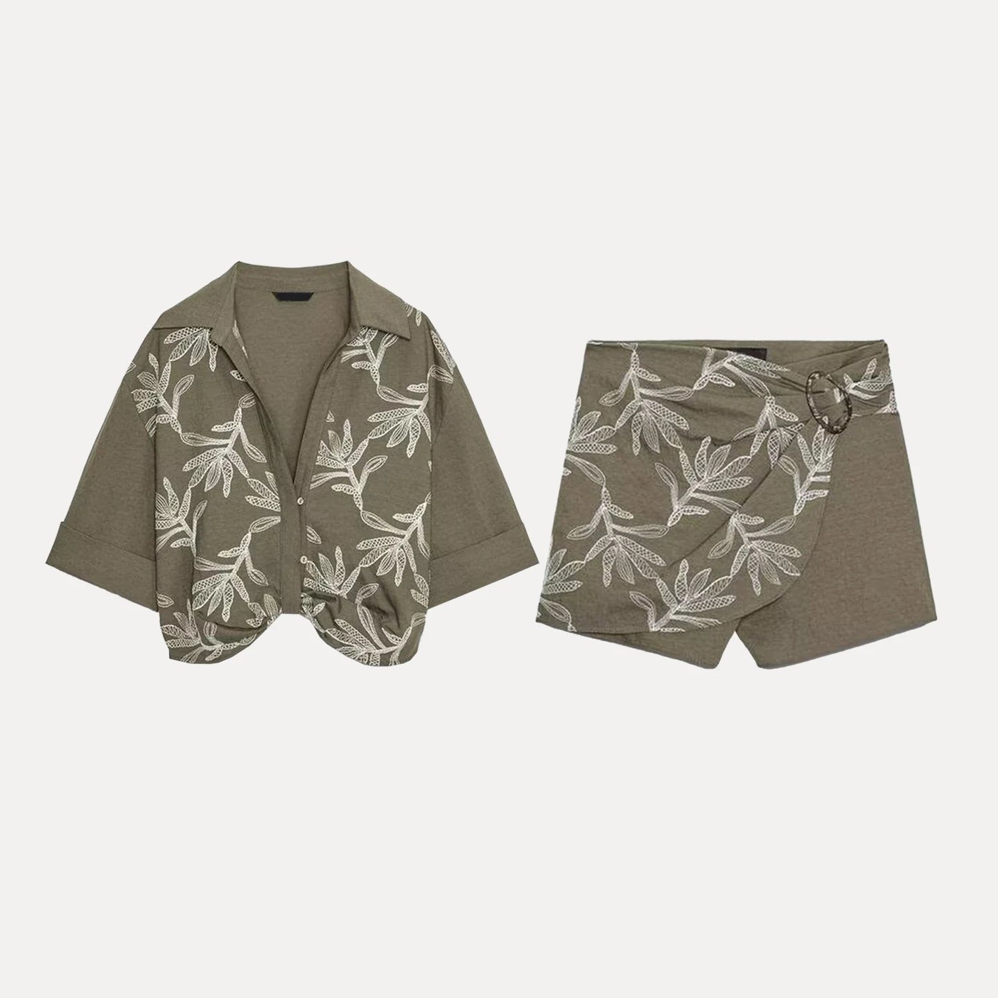 Z Conjunto de pantalones con falda frontal doble irt ort Sve bordado para mujer Conjunto informal Sle Four Seasons Adulto Faion
