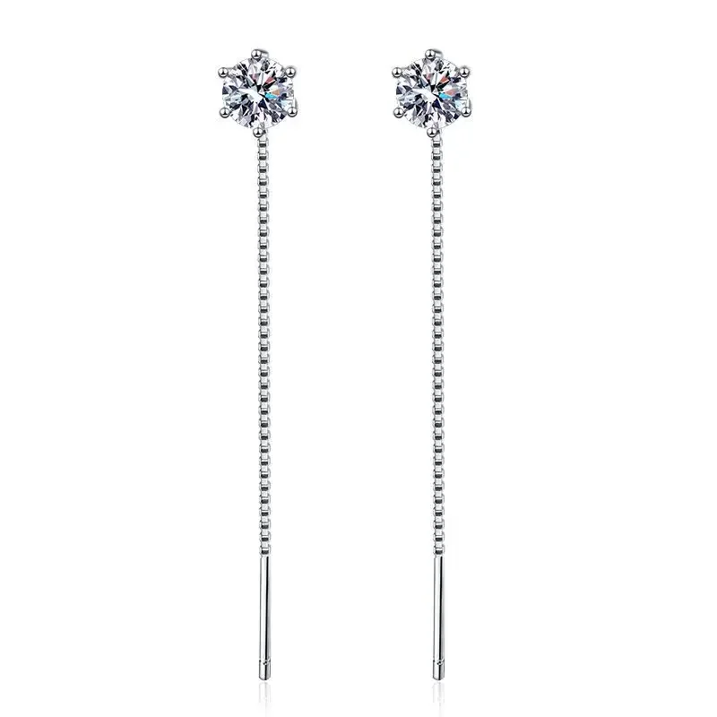 S925 prata esterlina 0.5-1ct d vvs1 diamante com gra clássico 6 pinos moissanite borla brincos para mulheres jóias finas