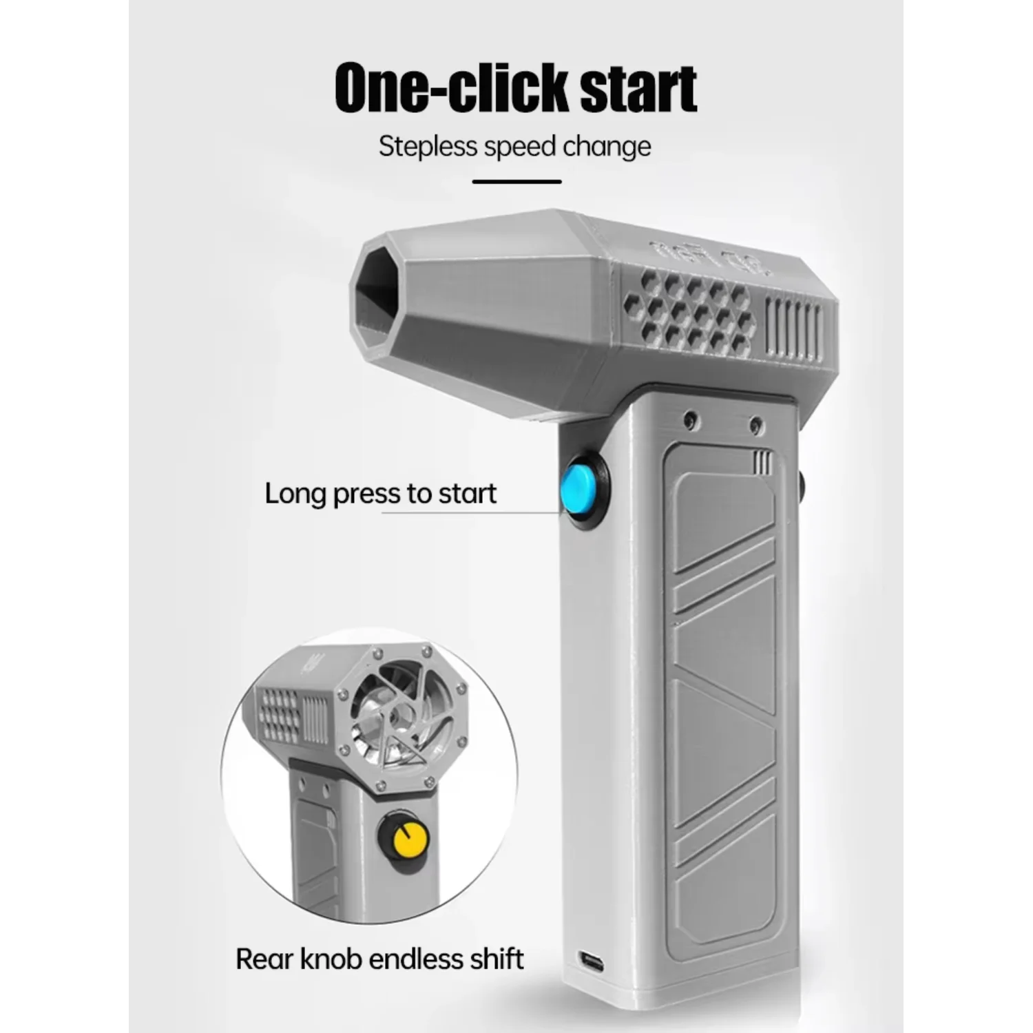 140000RPM Mini Turbo Jet Fan Brushless Motor Handheld Duct Fan 52M/S Portable Turbo Fan Type-C Charging with Power Display Compu