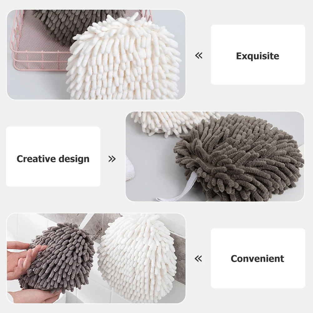 

2Pcs Hand Towel Chenille Material Soft Absorbent for Home Travel Lightweight Washable Non Fade Hanging Rope Included