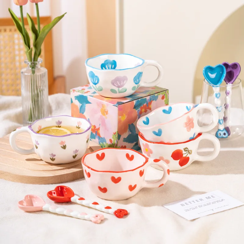 2025 New Sophistication Cute Girly Afternoon Tea Cups Cream-Colored High-Aesthetic Coffee Cup Hand-Pinched Irregular Ceramic Mug
