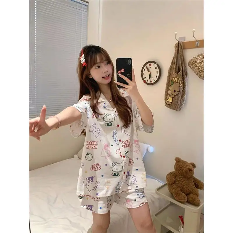 

2 шт. Sanrio Kawaii пижамы Hello Kittys милые шорты с короткими рукавами новый стиль свободная студенческая домашняя одежда дышащие элитные подарки