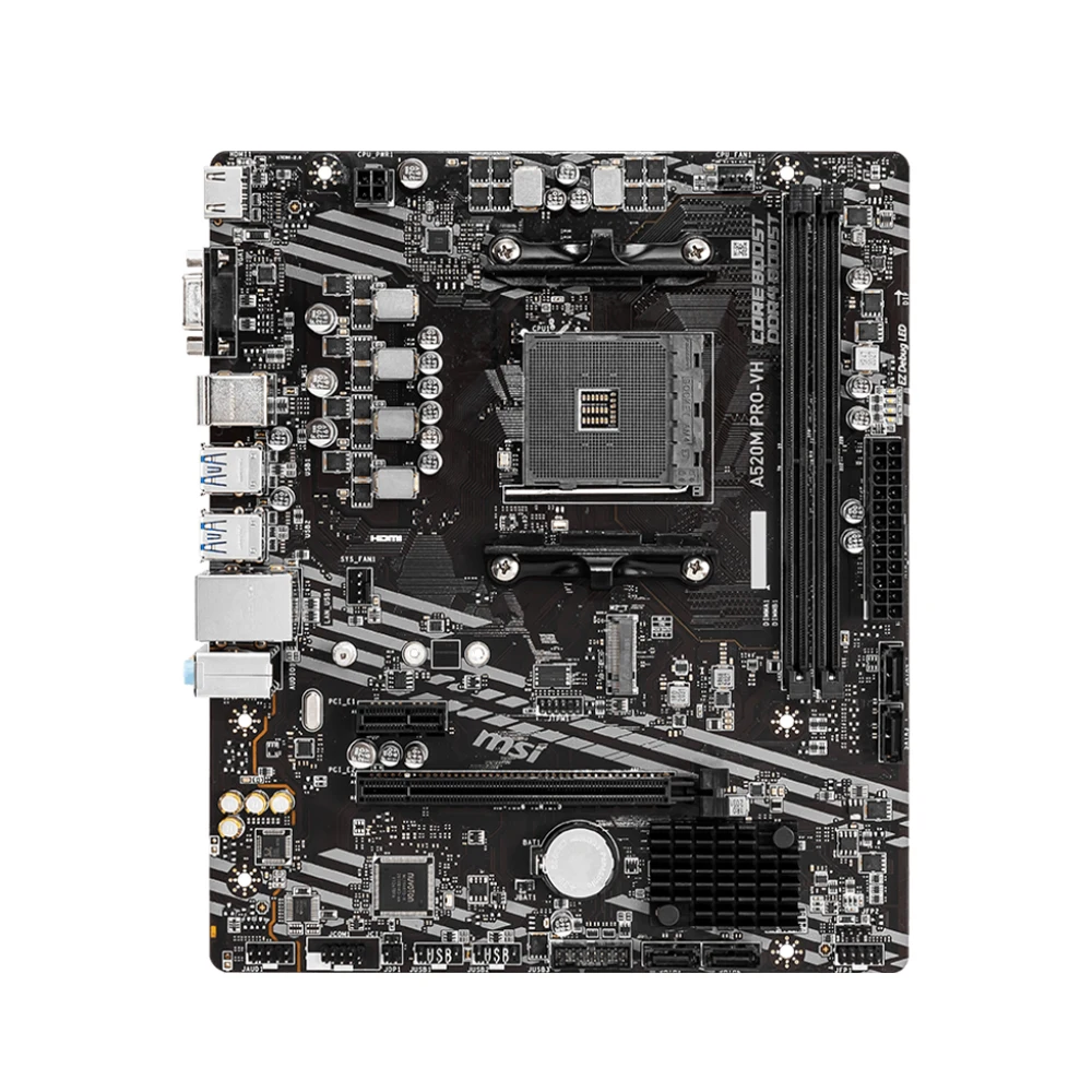 MSI A520M PRO-VH Motherboard Supports AMD Ryzen 9 5950X 5900X Ryzen 7 5750GE CPU AMD A520 Chipset 2x DDR4 memory 64GB Micro-ATX