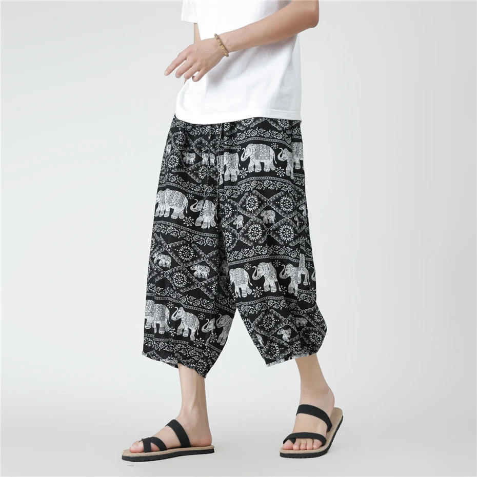 Large Size Harem Shorts Mens Summer Thin Cotton Linen Casual Trousers Men Harajuku Chinese Style Baggy Calf Length Pants Male