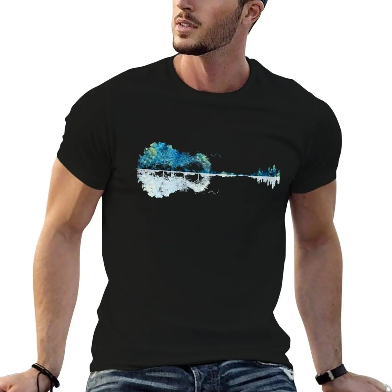 

Nature Guitar - Watercolor Blues T-Shirt t shirt man plain cotton t shirts high quality man t shirt heavy cotton T-shirt