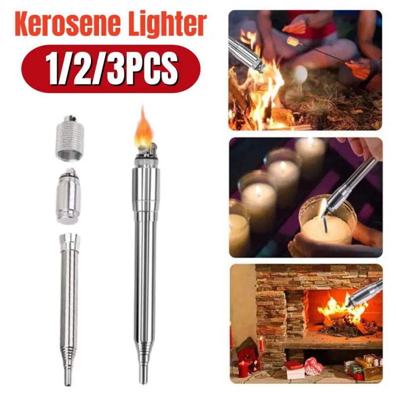 1/2/3PCS Camping Fire Tool Stainless Steel Safe High Efficiency Camping Equipment Kerosene Lighter Does Not Contain Gas