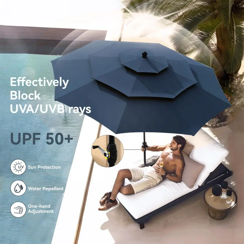 

10ft Outdoor Patio Umbrellas for Outside, 3 Tier Vented Market Table Umbrella Windproof for Backyard, Deck, Garden, 1.5 Pole, D