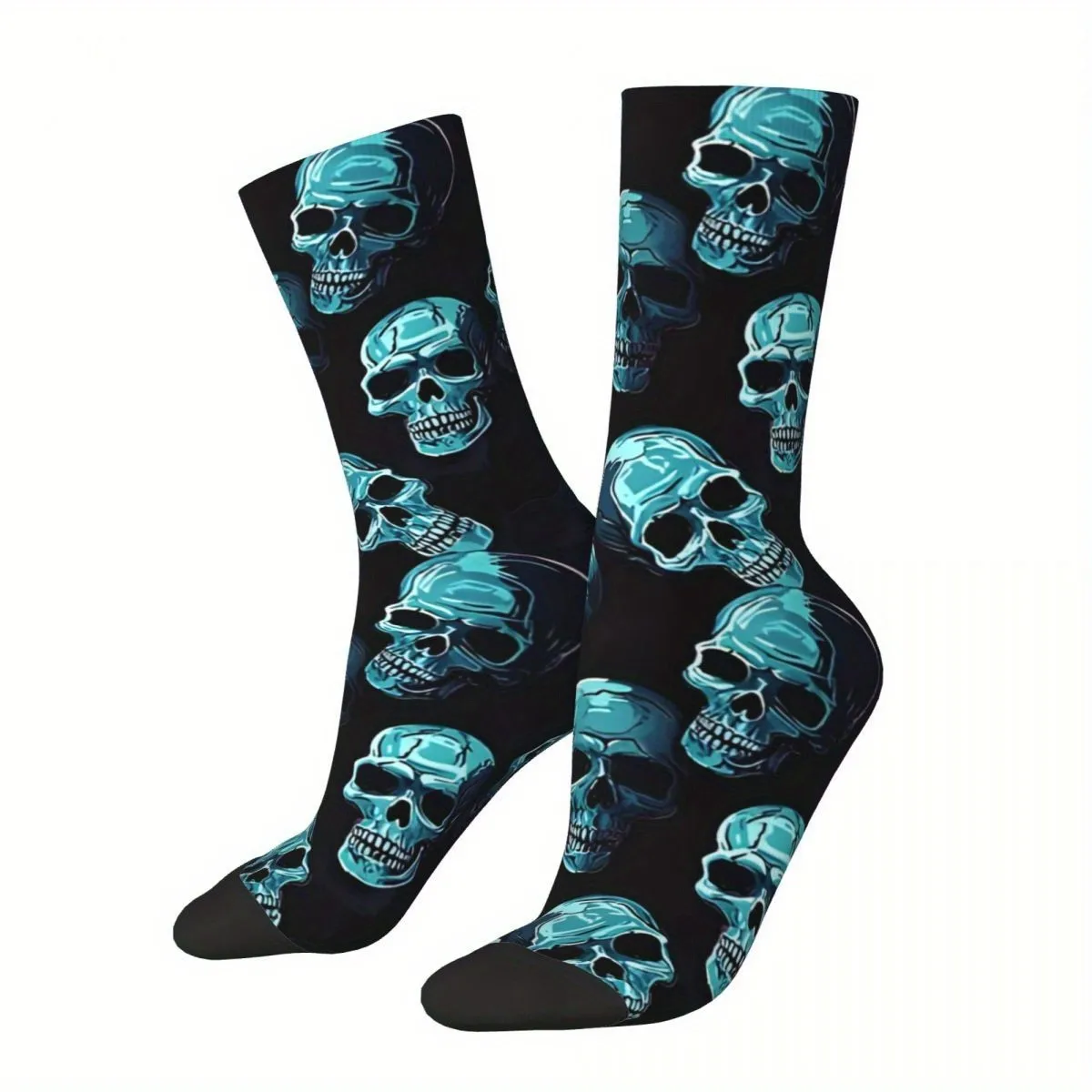 Blue Skulls Print Unisex Mid-Calf Socks Polyester Crazy Street Style Socks