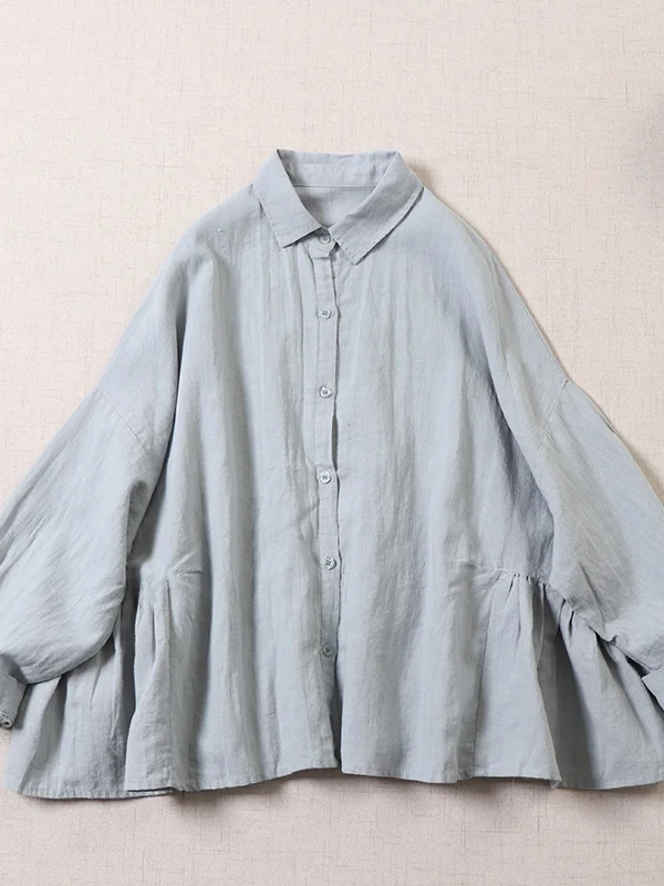 

Artistic Cotton Linen Long Sleeve Loose Fit Age-Defying Square Collar Shirt Spring New Style Japanese Style Button up Women's...