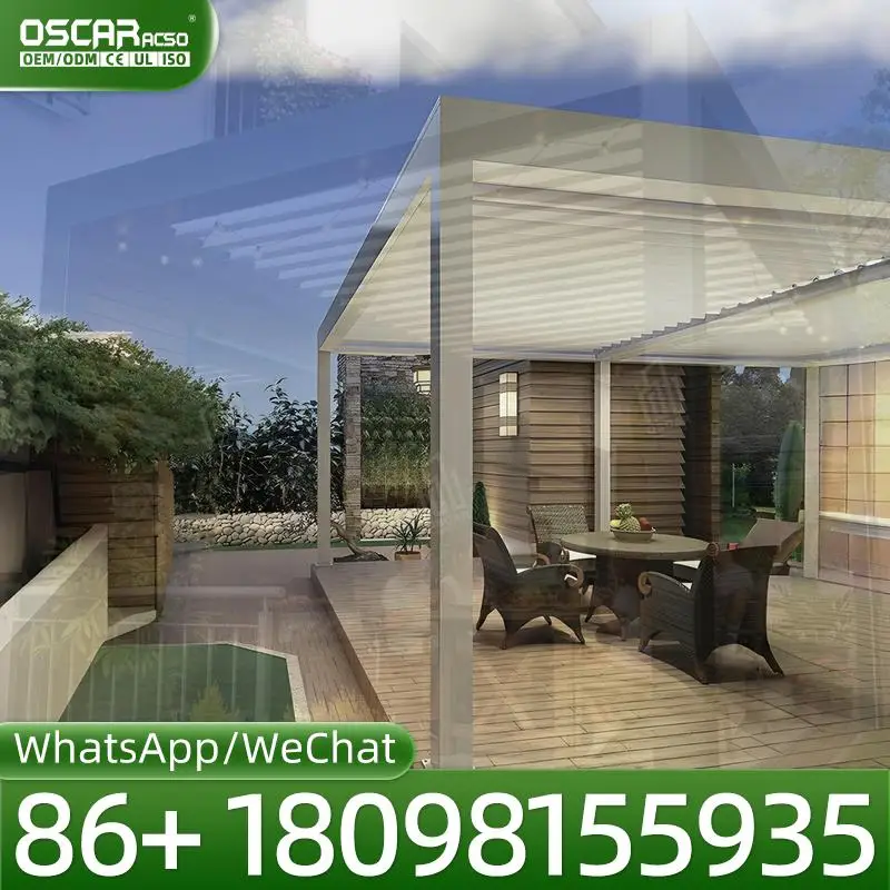 Prefabricated Sunproof Aluminum Awning Louver Solar Pergola Roof with LED Light for Garden Patio Backyard pergola