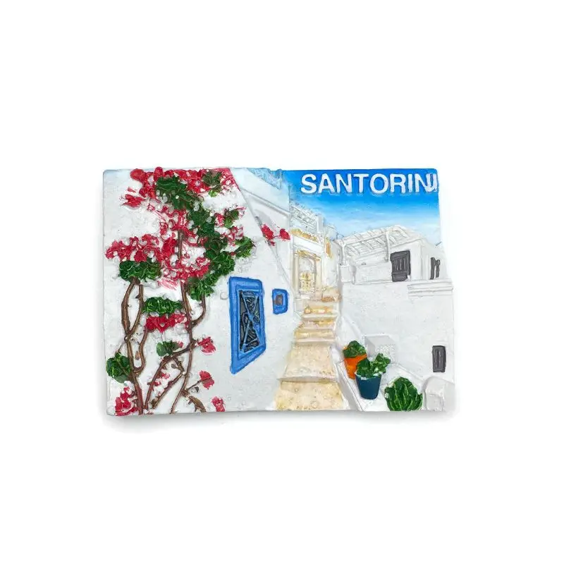 Greece Santorini (White-Wall Blue-Window/Bougainvillea Alley) 3D Resin Fridge Magnet Souvenir Home Decor