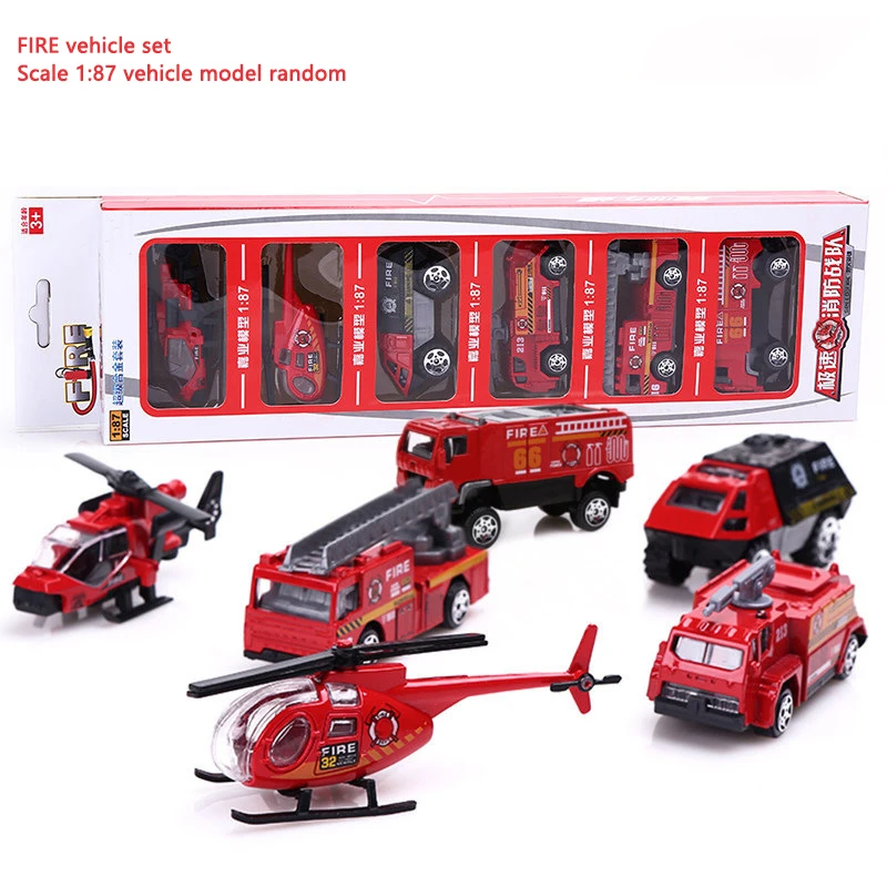 HO Scale 1:87 Miniature Military/Police/Fire Vehicle Model Set Kid Toys Car Diorama Kits 6Pcs