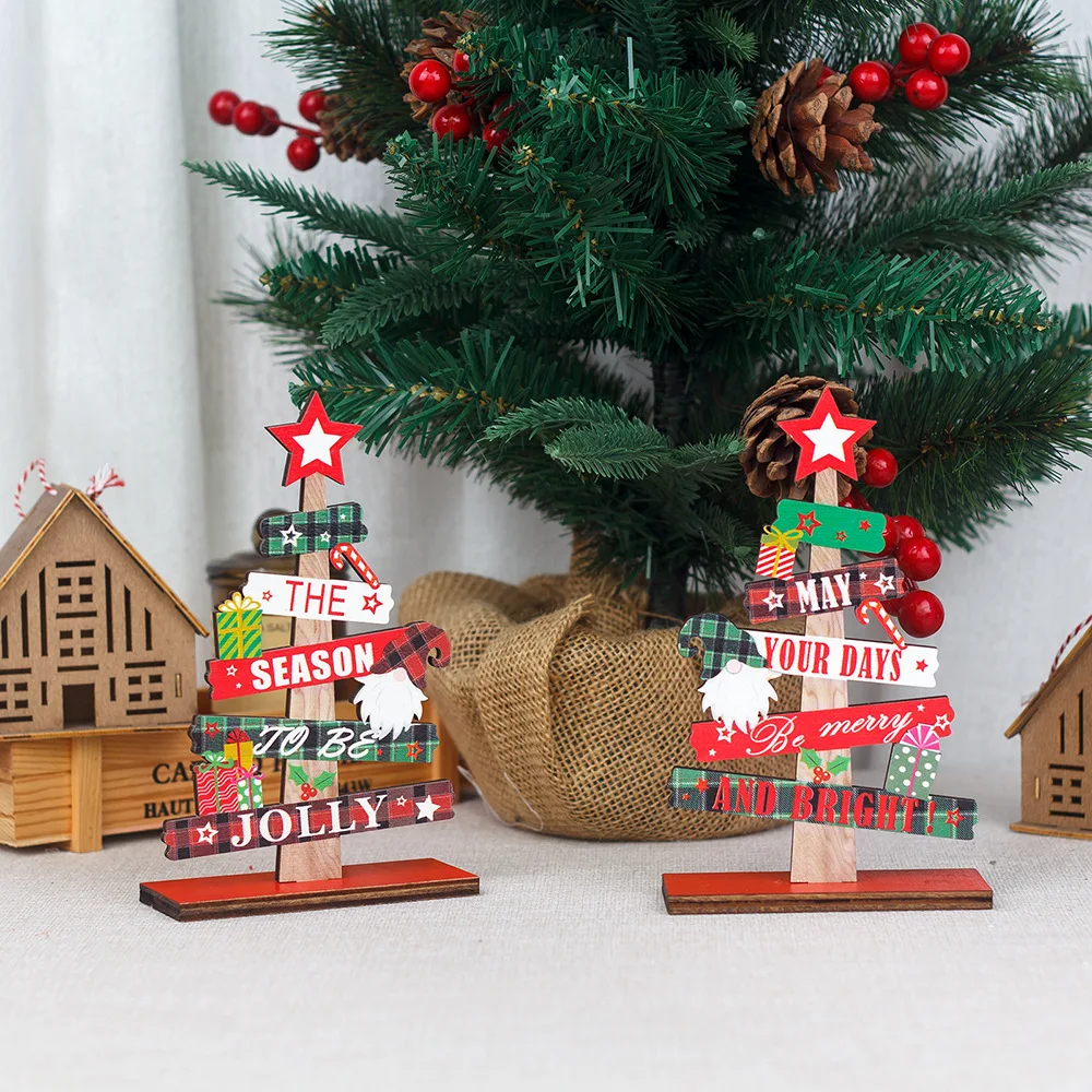 Christmas Decorations Wooden Christmas Tree Small Ornaments DIY Assembly Set Contains 2pcs Wood Diy Kids Christmas Gifts 2022