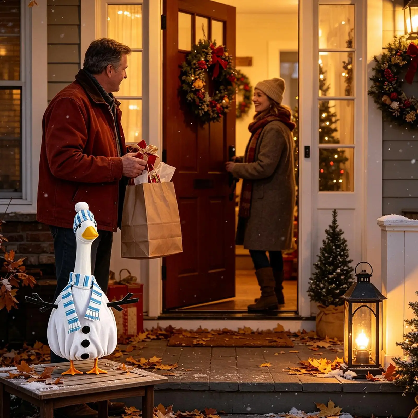 Christmas Porch Goose Outfit 3 Piece Funny Snowman Costume With Hat Winter Porch Goose Outfit For 23 Inch Statue Outdoor Garden