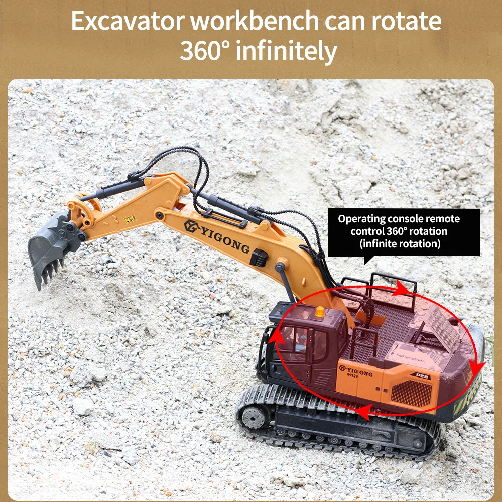 1/20 2.4G RC Legering Graafmachine Vrachtwagen Afstandsbediening Rotatie Techniek Voertuig Model Simulatie Lichten Geluid Kinderen Speelgoed gift