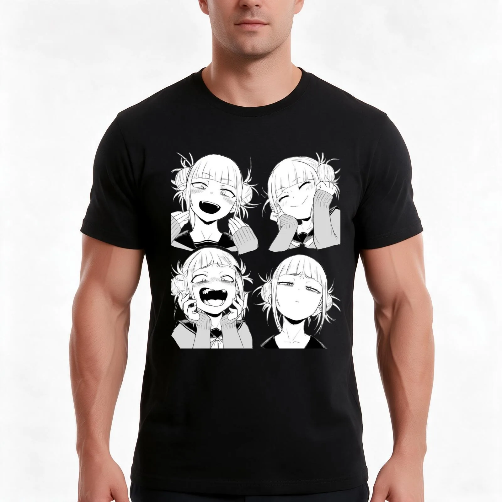 himiko toga face T-Shirt, Summer Casual Cotton Tee, Oversized Streetwear Tops, Vintage Graphic Print, Loose Fit Short Sleeve