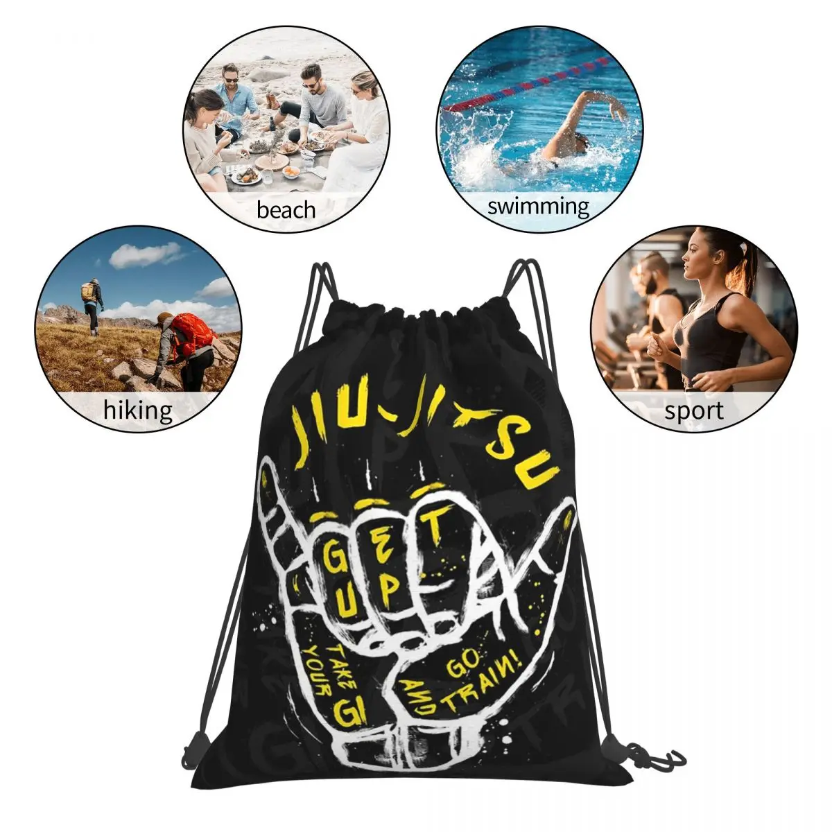 Jiu-jitsu. Go Train Backpacks Fashion Portable Drawstring Bags Drawstring Bundle Pocket Shoes Bag Book Bags For Travel Students