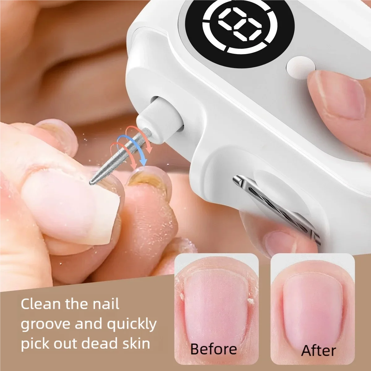 

2 in 1 Electric Nail Clipper Automatic Grinder Trimmer with LED Light Anti-Splash Dust Collector USB Rechargeable for Baby Adult