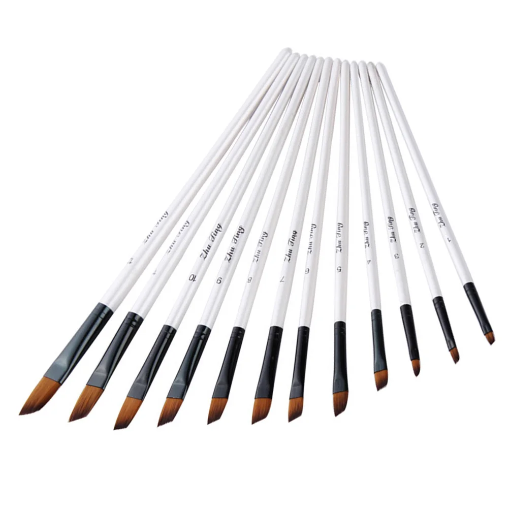 

12pcs Oil Painting Brush Set White Handle Nylon Bristles For Watercolor Gouache Acrylic Art Drawing Painting Supplies Kit