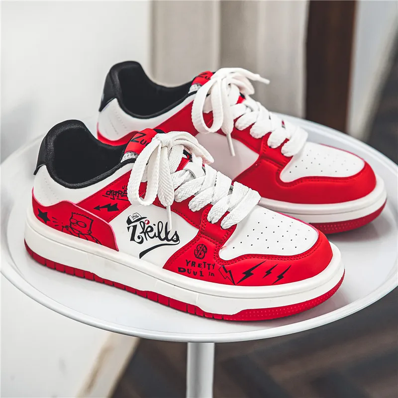 Brand Designer Red Men's Skateboarding Shoes Fashion Anime Sneakers Men Leather Casual Skate Sneaker Men Hip Hop Street Shoes