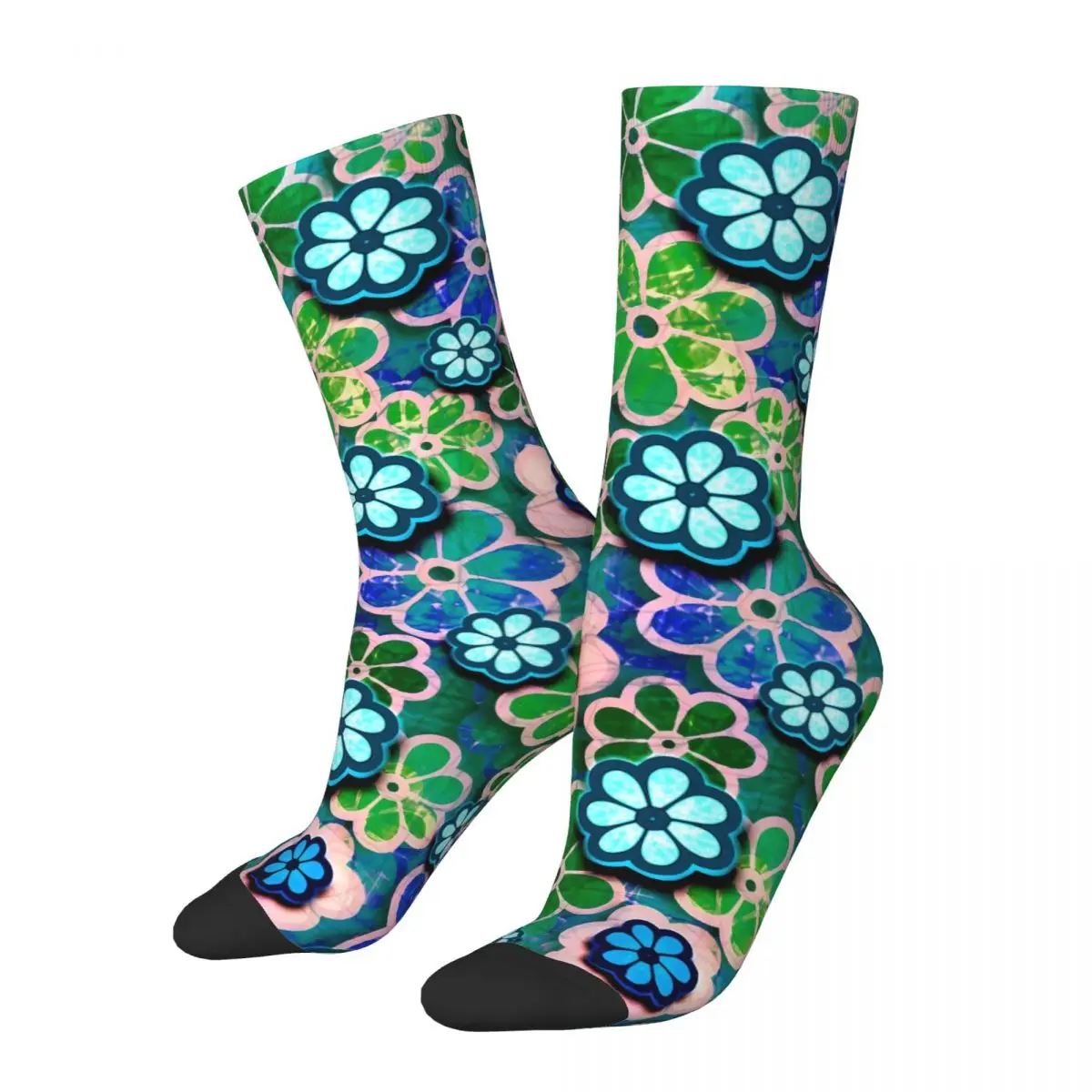 Hippie Flower Power Socks Floral Print Harajuku Stockings Autumn Anti Skid Unisex Socks Quality Pattern Running Sports Socks