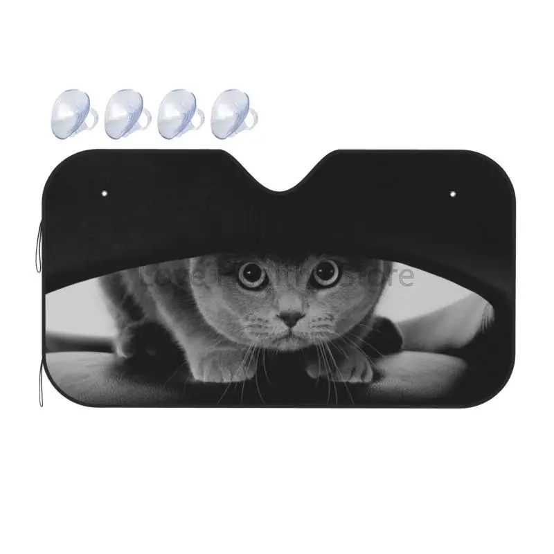 

Scottish Funny Cat Eyes Pattern Windshield Sun Shade Car Front Window Sunshade Blocker Uv Visor Retractable Automotive Sunshades