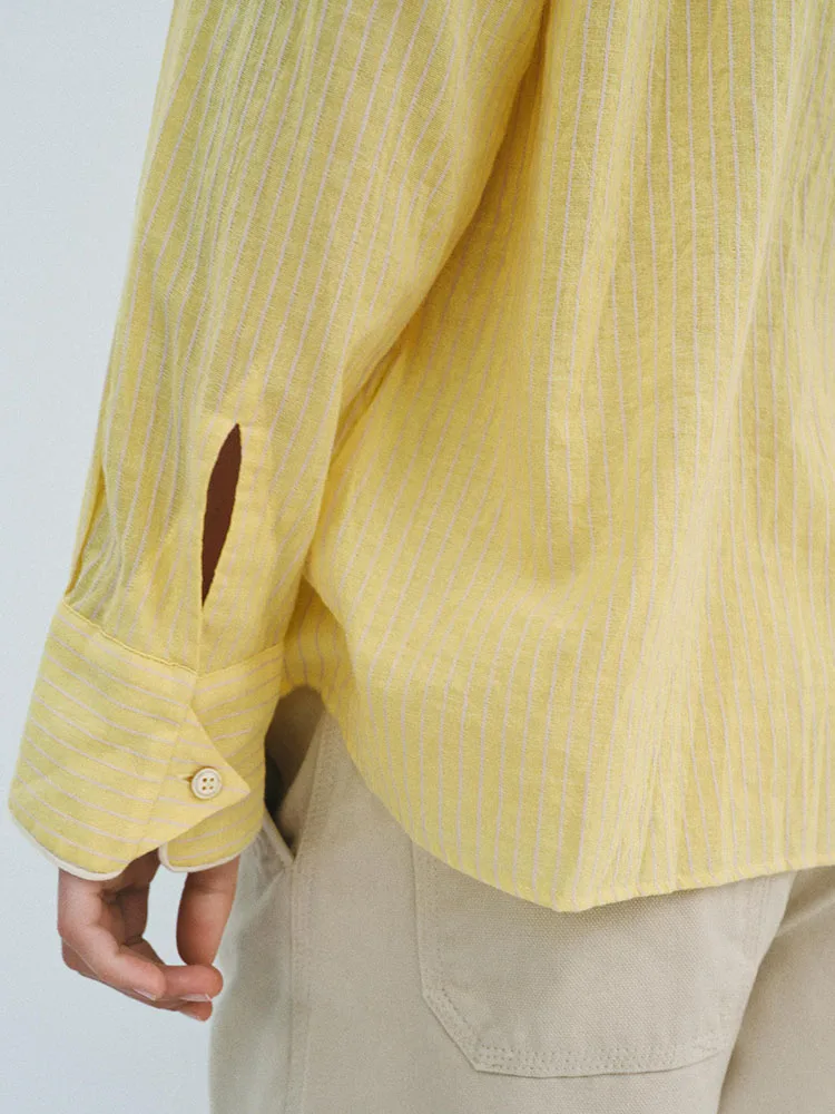 قميص مريح غير رسمي مخطط بأكمام طويلة للنساء وصل حديثًا للربيع وحاشية مطوية ونمط موضة للسيدات