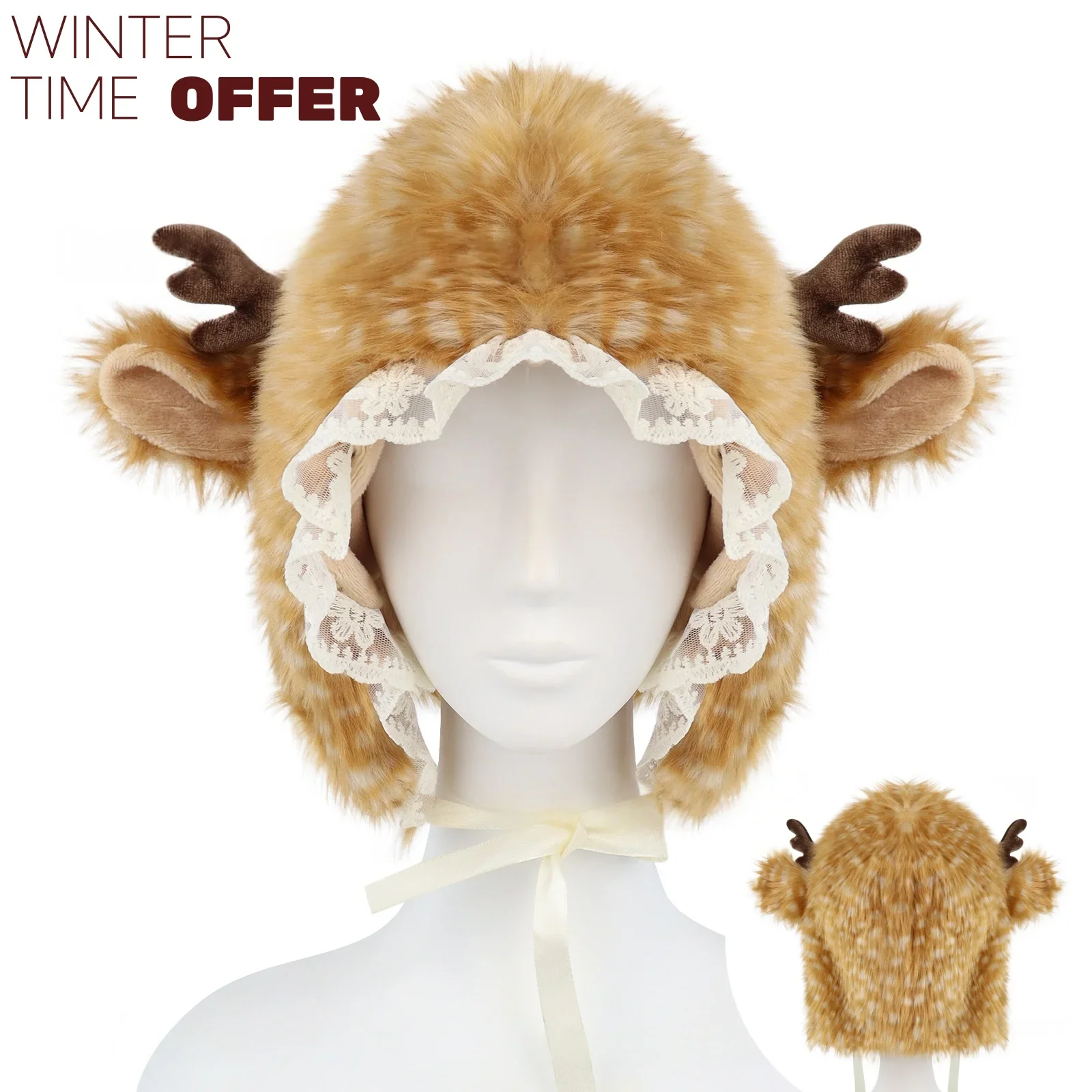 IMU Christmas Women Autumn and Winter Reindeer Spot Ear Protection Hat Japanese Cute Warm Plush Cartoon Antler Earmuffs Hat