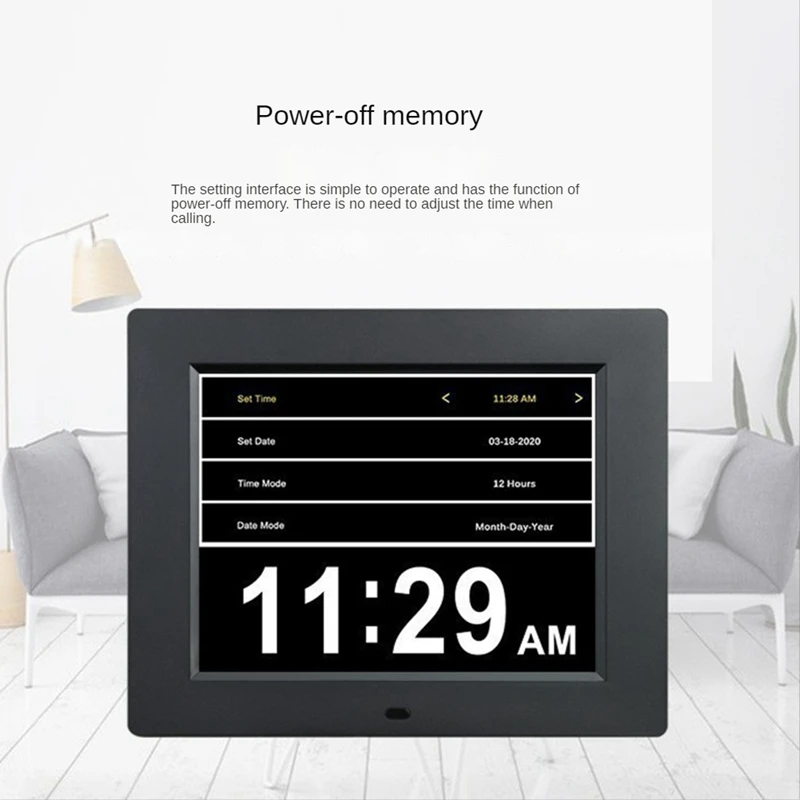 AC88-8 Inch Alarm -Dementia Clock With Custom Reminders&Remote Control Clock With Date Helps Memory Loss/Alzheimer's-EU Plug