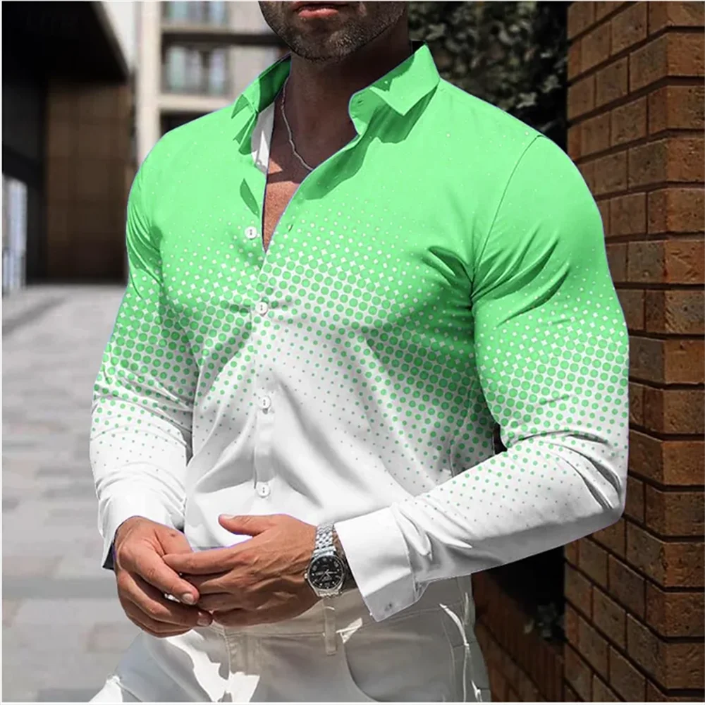 Men's Solid Color Gradient Polka Dot High Definition Pattern Printed Shirt, Spring and Summer Casual Top in 10 Colors, New, 2024