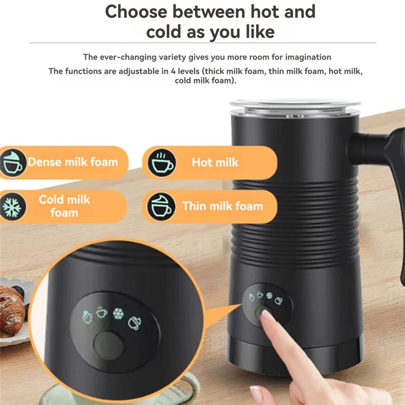 A74G-4-In-1 Electric Hot And Cold Foam Maker 400W Automatic Milk Foamer Machine For Coffee Cappuccino Latte US Plug